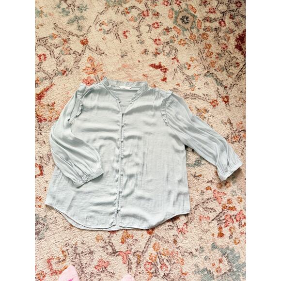 Women's Lauren Conrad light blue Ruffled Button-Up Long Sleeve Blouse Size small - Picture 14 of 15